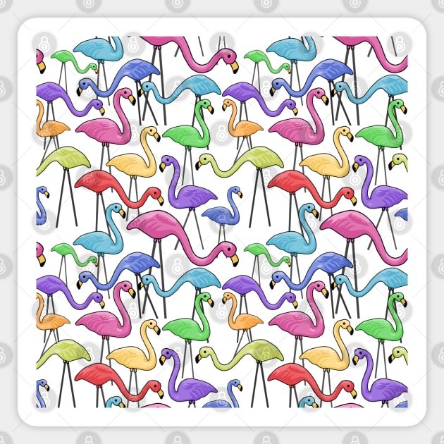 Flocking Fabulous Flamingos All Over Print Sticker by Slightly Unhinged